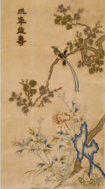 刺繡牡丹綬帶圖